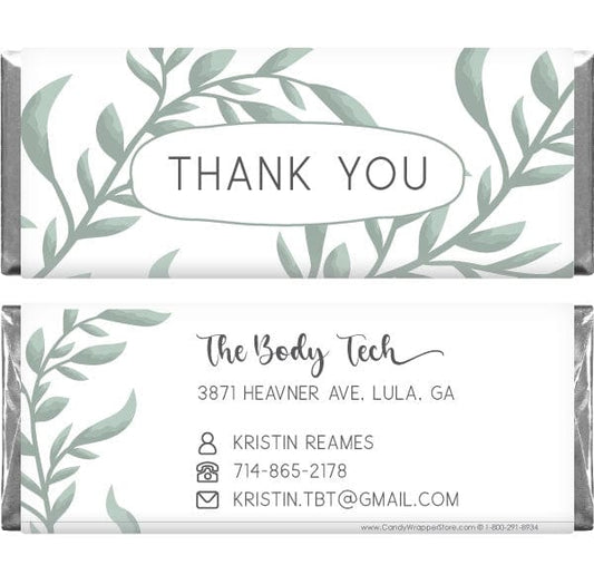 TY273 - Brushed Botanical Thank You Candy Bar Wrapper Brushed Botanical Thank You Candy Bar Wrapper Regular Size Wrapper TY273