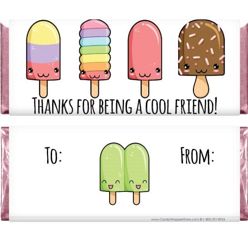 VAL230 - Cool Friend Popsicle Valentines Day Candy Bar Wrappers Cool Friend Popsicle Valentines Day Candy Bar Wrappers Candy Wrapper Store