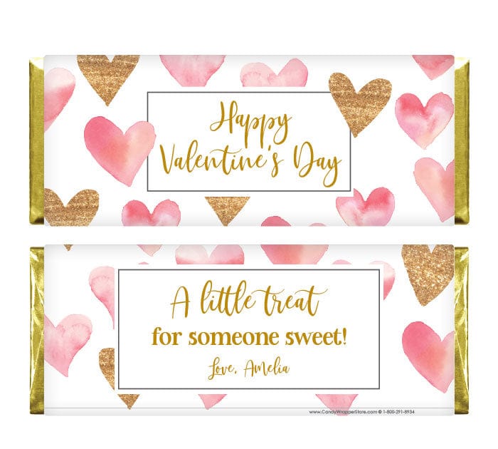 VAL246 - Valentine's Day Watercolor and Glitter Hearts Candy Bar Wrappers Valentine's Day Watercolor and Glitter Hearts Candy Bar Wrappers Seasonal & Holiday Decorations Candy Wrapper Store