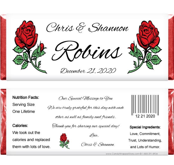 Wedding Large Red Roses Candy Bar Wrappers – Candy Wrapper Store