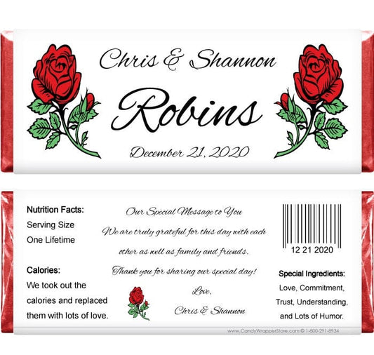 WA207 - Wedding Large Red Roses Candy Bar Wrapper Wedding Large Red Roses Candy Bar Wrappers Regular Size Wrapper WA207