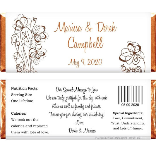 WA276 - Whimsy Flowers Wedding Candy Bar Wrapper Whimsy Flowers Wedding Candy Bar Wrapper Regular Size Wrapper WA276