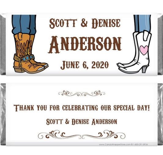 WA278 - Cowboy Cowgirl Boots Wedding Candy Bar Wrapper Cowboy Cowgirl Boots Wedding Candy Bar Wrapper Regular Size Wrapper WA278