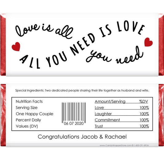 WA282 - Infinity Love Is All You Need Wedding Candy Bar Wrapper Infinity Love Is All You Need Wedding Candy Bar Wrapper Wedding Favors WA282