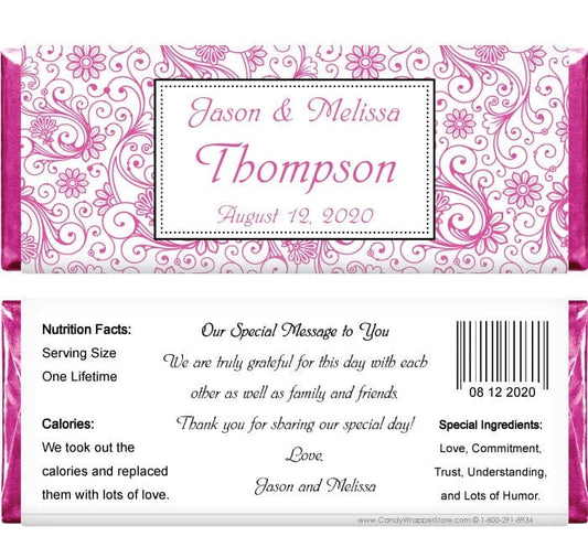 WA283 - Floral Scroll Wedding Candy Bar Wrapper Floral Scroll Wedding Candy Bar Wrapper Wedding Favors WA283