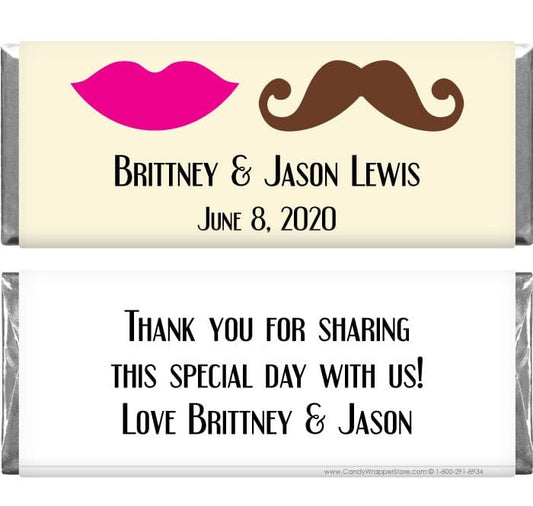 WA292 - Wedding Lips and Mustache Candy Bar Wrapper Wedding Lips and Mustache Custom Candy Bar Wrapper Wedding Favors WA292