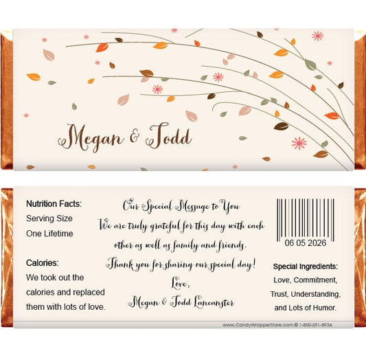 WA314 - Sweeping Leaves Wedding Candy Bar Wrapper Sweeping Leaves Wedding Candy Bar Wrapper Wedding Favors WA314