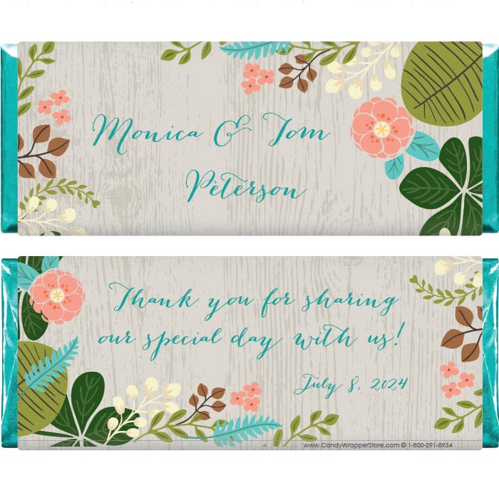 WA331 - Floral and Wood Wedding Candy Wrapper Floral and Wood Wedding Candy Wrapper Wedding Favors WA331