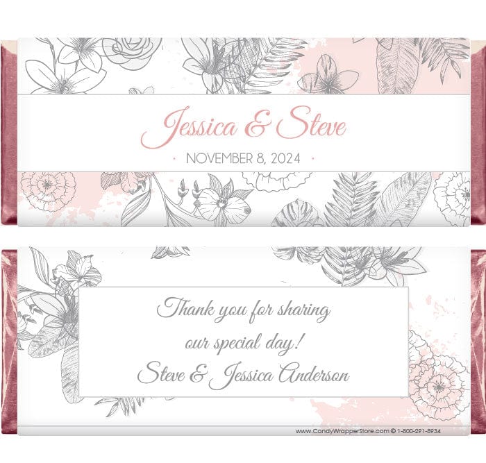 WA332 - Romantic Floral Wedding Candy Bar Wrapper Romantic Floral Wedding Custom Candy Bar Wrapper Wedding Favors WA332