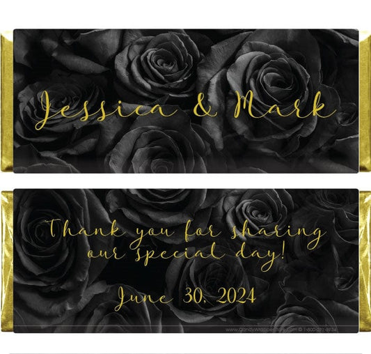 WA352 - Black Roses Wedding Candy Bar Wrappers Black Roses Wedding Candy Bar Wrappers Wedding Favors WA352