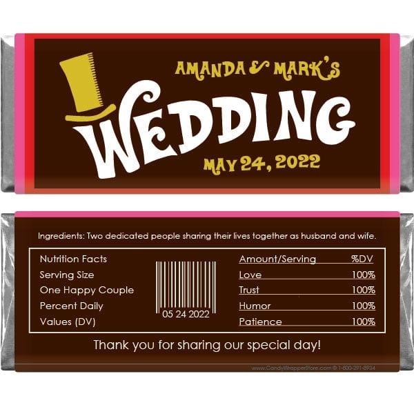WA356 - Wedding Wonka Bar Candy Wrapper Wedding themed Wonka Custom Candy Bar Wrapper Wedding Favors WA356