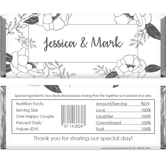 WA359 - Elegant Floral Wedding Candy Bar Wrapper Elegant Floral Wedding Candy Bar Wrapper Wedding Favors WA359