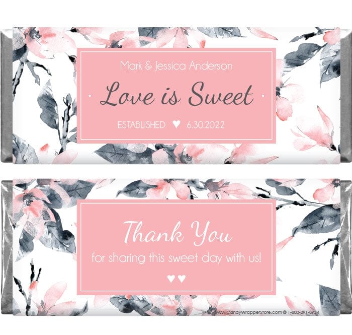WA369 - Love is Sweet Pink Floral Wedding Candy Bar Wrapper Love is Sweet Pink Floral Wedding Candy Bar Wrapper Wedding Favors WA369