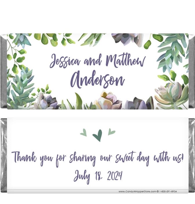 WA373 - Styled Succulents Watercolor Wedding Candy Bar Wrapper Styled Succulents Watercolor Wedding Candy Bar Wedding Favors WA373