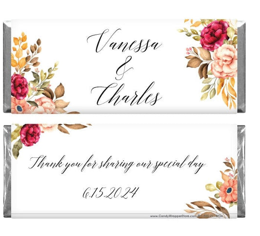 WA458 - Vintage Floral and Leaves Wedding Candy Bar Wrapper Vintage Floral and Leaves Wedding Candy Bar Wrapper Wedding Favors WA458