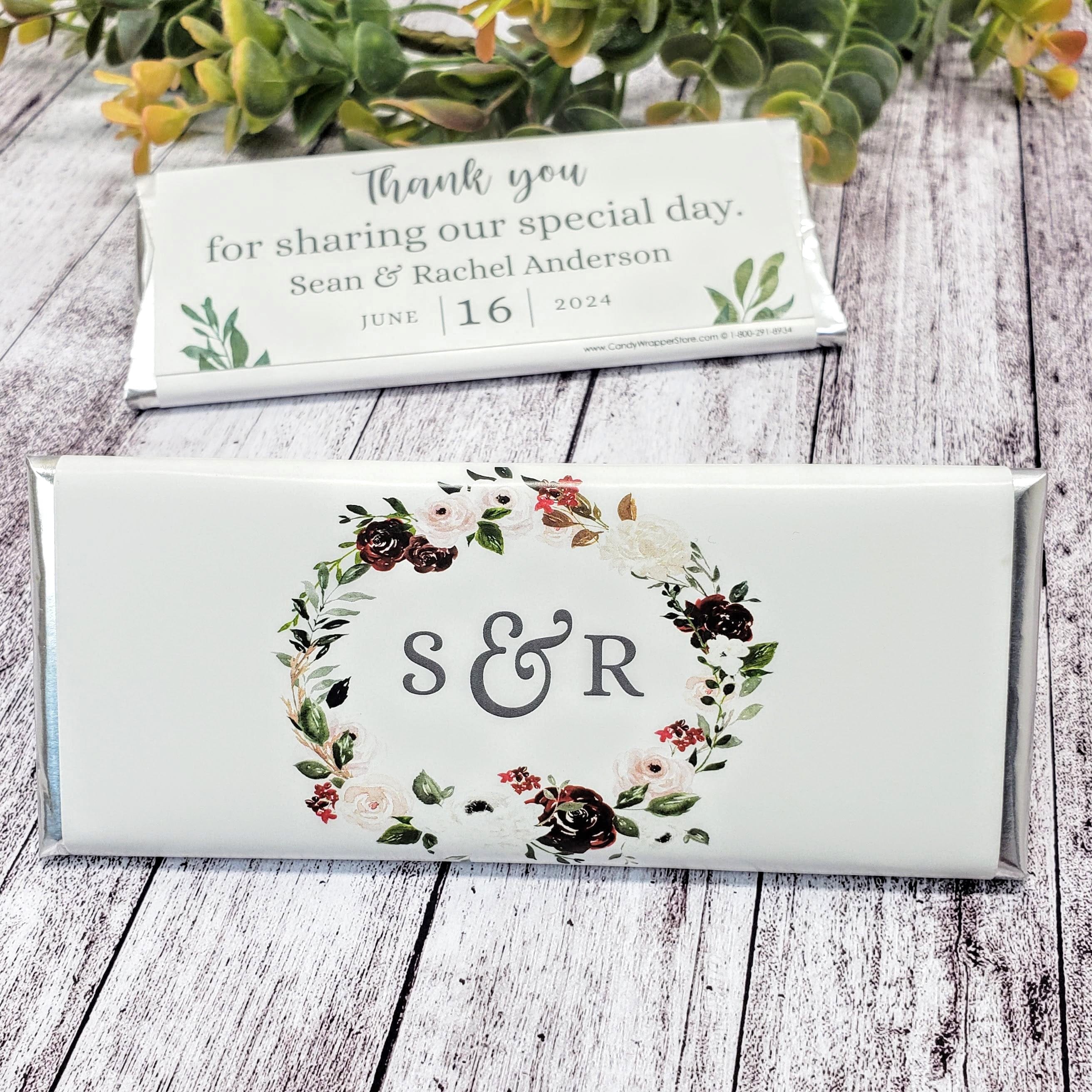 Rustic Wreath Wedding Candy Bar Wrapper – Candy Wrapper Store
