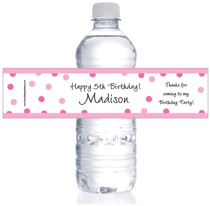 WBBD286 - Birthday Pink Dots Water Bottle Labels Birthday Pink Polka Dots Water Bottle Labels Party Favors BD286