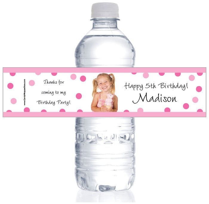 WBBD286 - Photo Birthday Pink Dots Water Bottle Labels Photo Birthday Pink Dots Water Bottle Labels Party Favors BD286