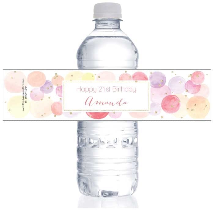 WBBD391 - Watercolor Dots and Glitter Birthday Water Bottle Labels Watercolor Dots and Glitter Birthday Water Bottle Labels Party Favors BD391