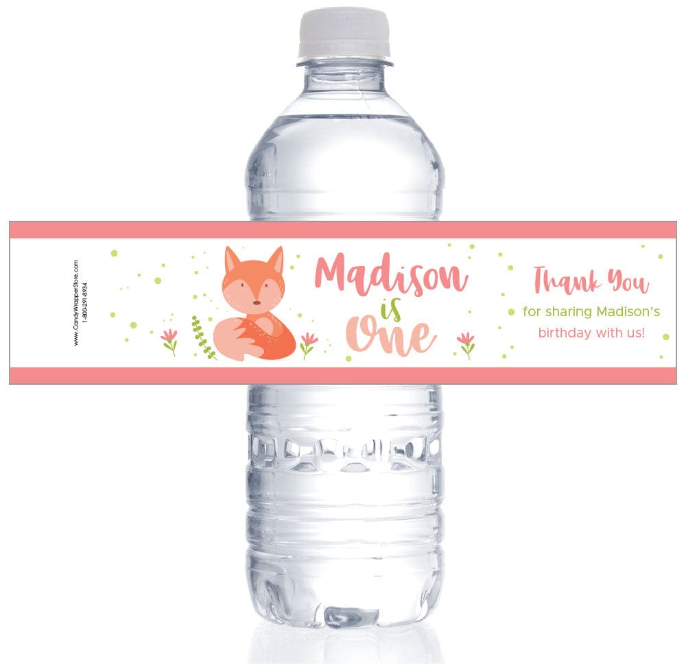 WBBD499 - Cute Woodland Fox Birthday Water Bottle Labels Cute Woodland Fox Birthday Water Bottle Labels Party Favors bd499