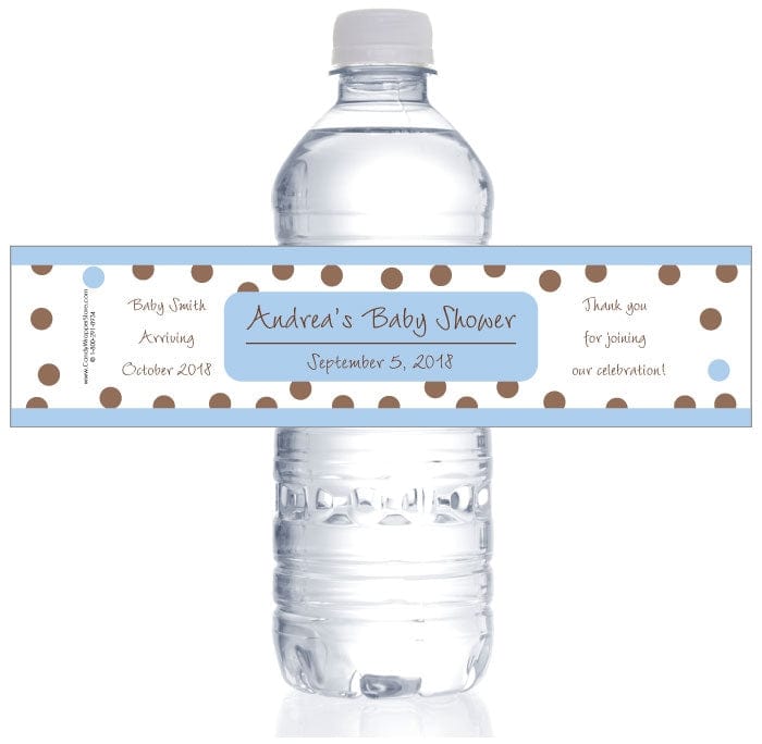 WBBS229B - Blue and Brown Dots Baby Shower Water Bottle Labels Blue and Brown Dots Baby Shower Water Bottle Labels Wedding Favors BS229