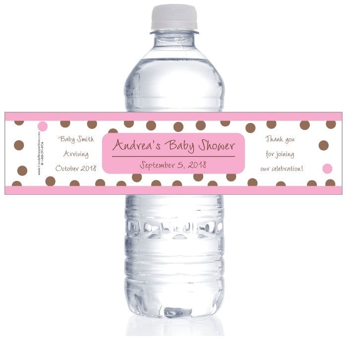 WBBS229P - Pink and Brown Dots Baby Shower Water Bottle Labels Pink and Brown Dots Baby Shower Water Bottle Labels Wedding Favors BS229