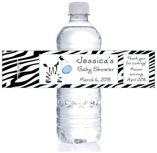 Blue Zebra Baby Shower Water Bottle Labels -WBBS239B Blue Zebra Baby Shower Water Bottle Labels Wedding Favors BS239