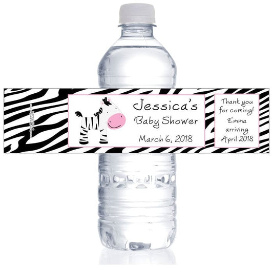 WBBS239P - Pink Zebra Baby Shower Water Bottle Labels Pink Zebra Baby Shower Water Bottle Labels Wedding Favors BS239