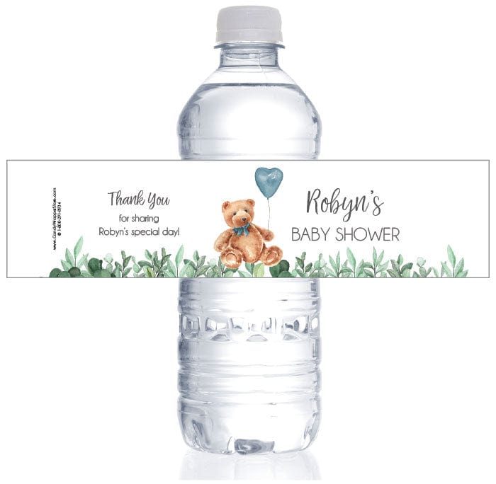 WBBS375 - Teddy Bear with Heart Balloon Baby Shower Water Bottle Labels Teddy Bear with Heart Balloon Baby Shower Water Bottle Labels bs375
