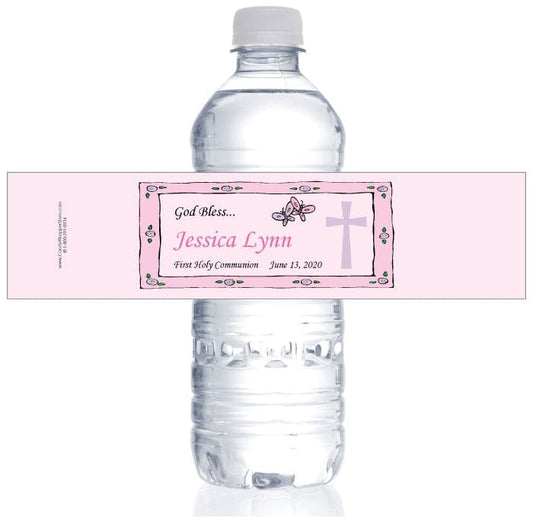 WBREL205 - Pink Border with Cross Religious Water Bottle Label Pink Border with Cross Religious Water Bottle Label REL205