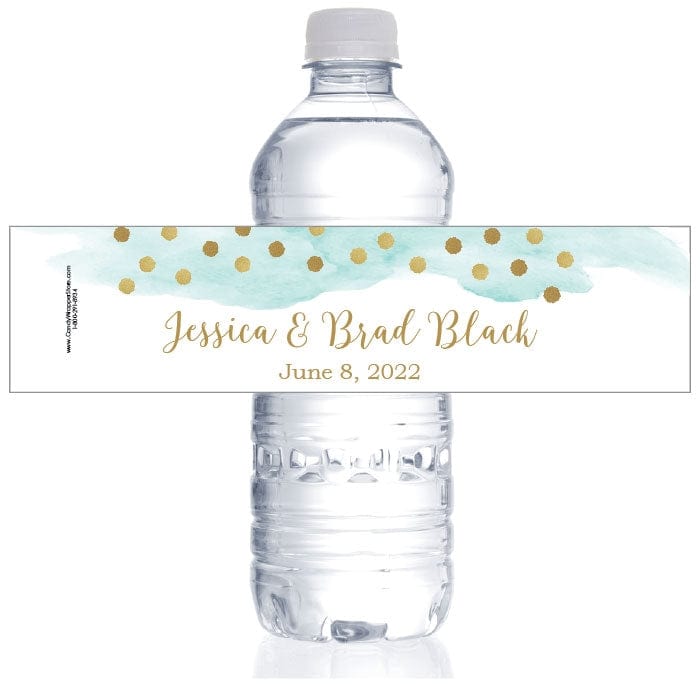 WBWA382 - Golden Dots Watercolor Wedding Water Bottle Label Golden Dots Watercolor Wedding Water Bottle Label Party Favors WA382