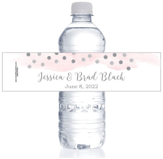 WBWA382 - Silver Dots Watercolor Wedding Water Bottle Label Silver Dots Watercolor Wedding Water Bottle Label Party Favors WA382