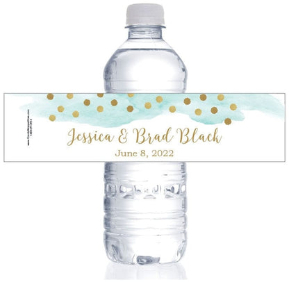 WBWA382 - Silver Dots Watercolor Wedding Water Bottle Label Silver Dots Watercolor Wedding Water Bottle Label Party Favors WA382