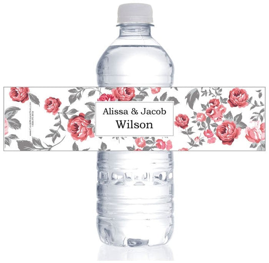 WBWA460 - Rose and Stems Floral Wedding Water Bottle Label Rose and Stems Floral Wedding Water Bottle Label WA460