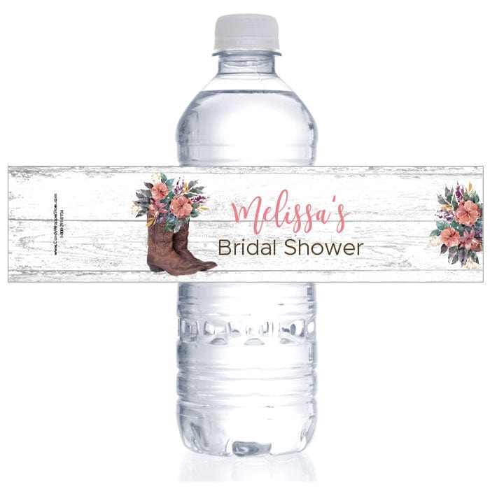 WBWS346 - Floral Boots Bridal Shower Water Bottle Labels Floral Boots Bridal Shower Water Bottle Labels Party Favors WS346
