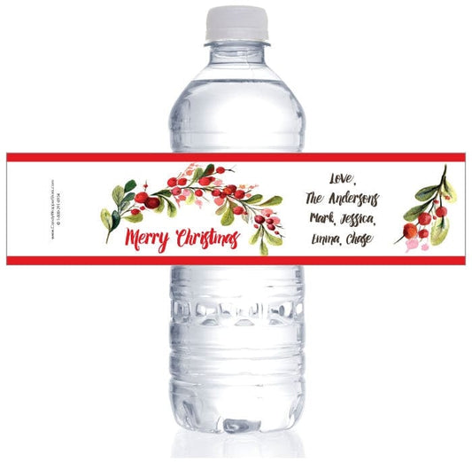 WBXMAS259 - Red Holly Bough Christmas Water Bottle Labels Red Holly Bough Christmas Water Bottle Labels XMAS259