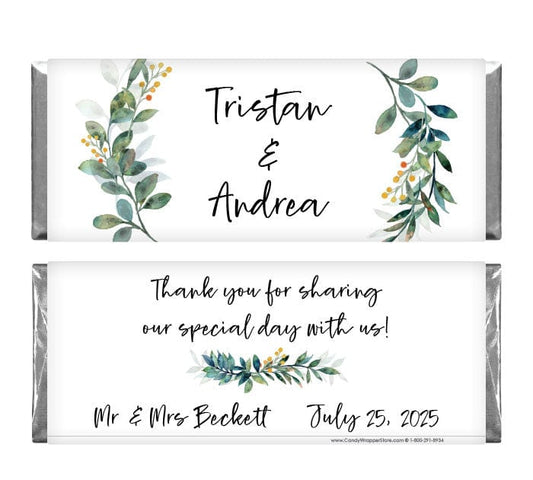 Wedding Floral Frame Candy Bar Wrappers - WA403 Wedding Green Floral Boughs Candy Bar Wrappers Wedding Favors WA403