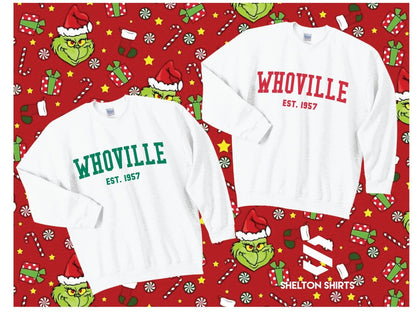 Whoville Collegiate Sweatshirt The Grinch Super Comfy Crew Neck Unisex Sweatshirt Candy Wrapper Store