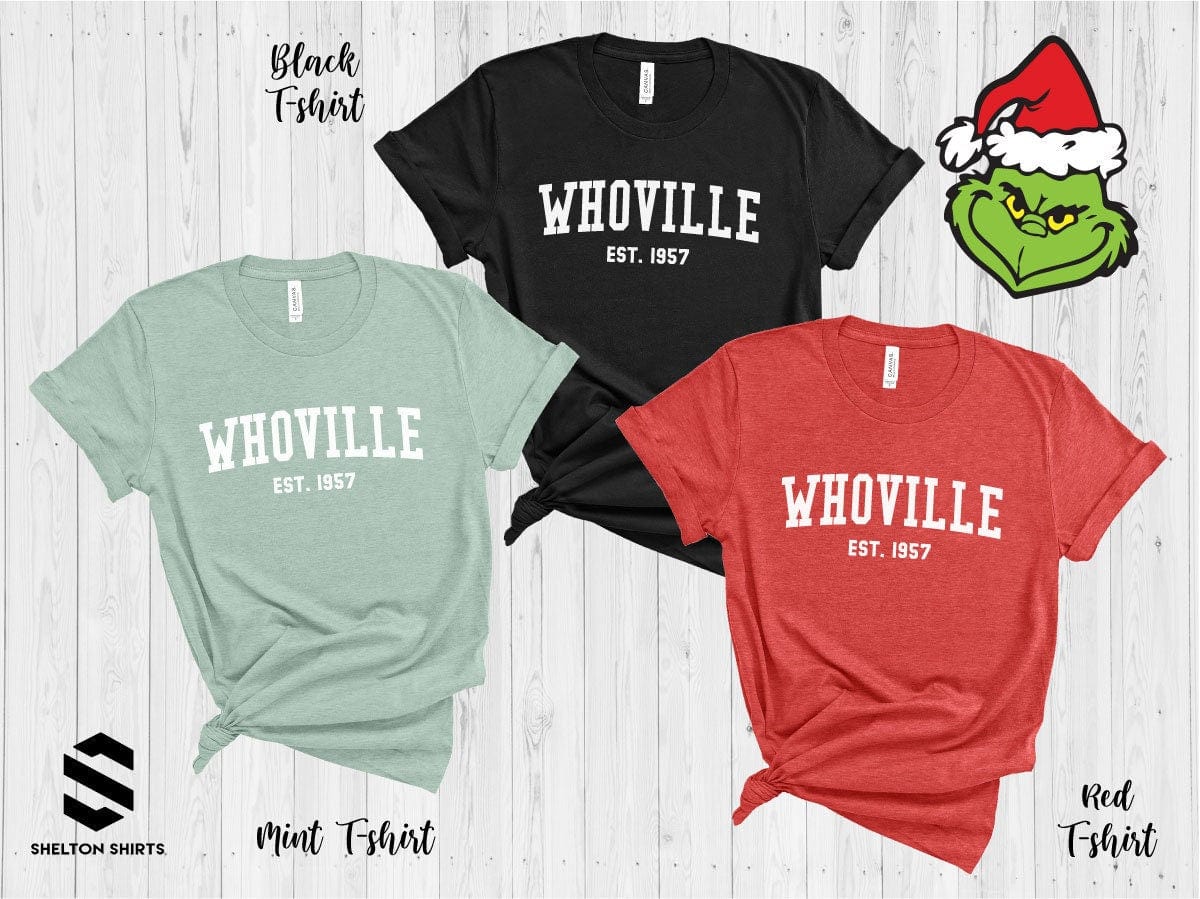 Whoville Collegiate The Grinch Super Comfy Crew Neck T-Shirt whoville