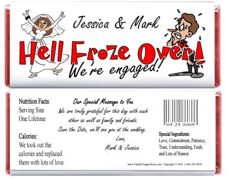 WS211 - Hell Froze Over Wedding Shower Candy Bar Wrappers Hell Froze Over Wedding Shower Candy Bar Wrappers Wedding Favors WS211