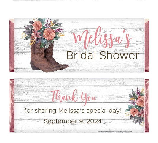 WS346 - Floral Boots Bridal Shower Candy Bar Wrapper Floral Boots Bridal Shower Candy Bar Wrapper WS346
