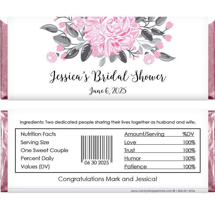 WS405 -  Pretty Pink Peony Bridal Shower Candy Bar Wrappers Pretty Pink Peony Wedding Shower Candy Bar Wrappers Wedding Favors WS405