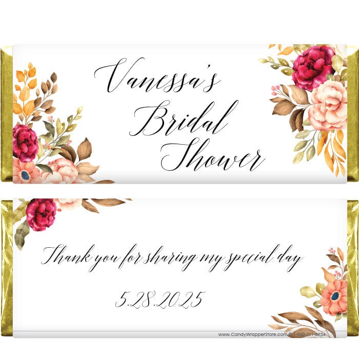 WS458 - Vintage Floral and Leaves Bridal Shower Candy Bar Wrappers Vintage Floral and Leaves Bridal Shower Candy Bar Wrappers WS458
