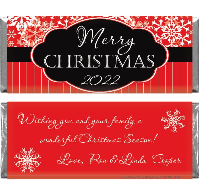 XMAS221 - Merry Christmas Snowflakes and Stripes 2022 Candy Bar Wrapper Merry Christmas Snowflakes and Stripes 2022 Candy Bar Wrapper Candy Wrapper Store