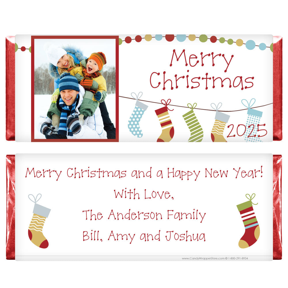 XMAS222PHOTO - Hanging Stockings with Photo Christmas Candy Bar Wrapper Hanging Stockings with Photo 2022 Christmas Candy Bar Wrapper Candy Wrapper Store