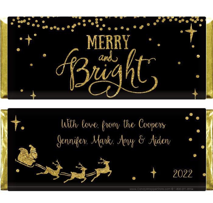 XMAS238gold - Merry and Bright Glitter Gold Holiday Wrapper Merry and Bright Glitter Gold Holiday Wrapper Candy Wrapper Store