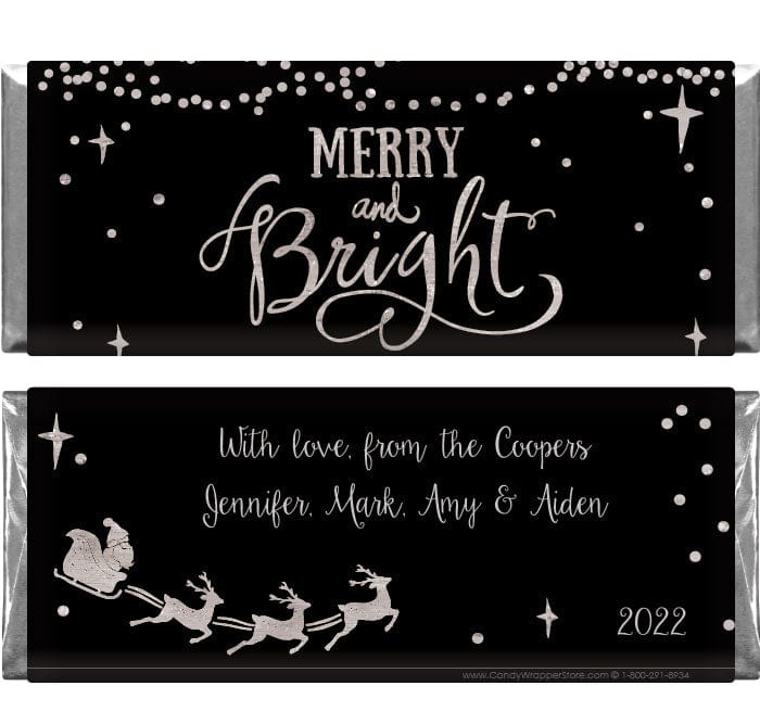 XMAS238silver - Merry and Bright Glitter Silver Holiday Wrapper Merry and Bright Glitter Silver Holiday Wrapper Candy Wrapper Store