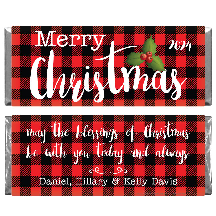 XMAS267 - Red and Black Plaid Christmas Candy Bar Wrapper Red and Black Plaid Christmas Candy Bar Wrapper Candy Wrapper Store