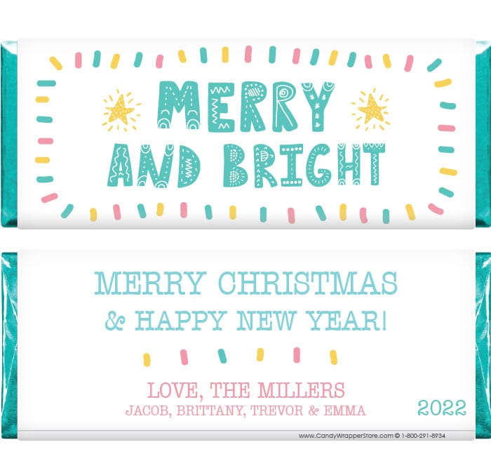 XMAS275 - Merry and Bright Christmas 2022 Candy Bar Wrapper Merry and Bright Christmas 2022 Candy Bar Wrapper Candy Wrapper Store