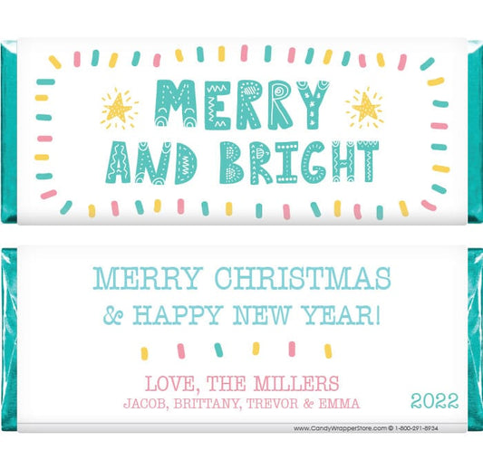 XMAS275 - Merry and Bright Christmas 2022 Candy Bar Wrapper Merry and Bright Christmas 2022 Candy Bar Wrapper Candy Wrapper Store
